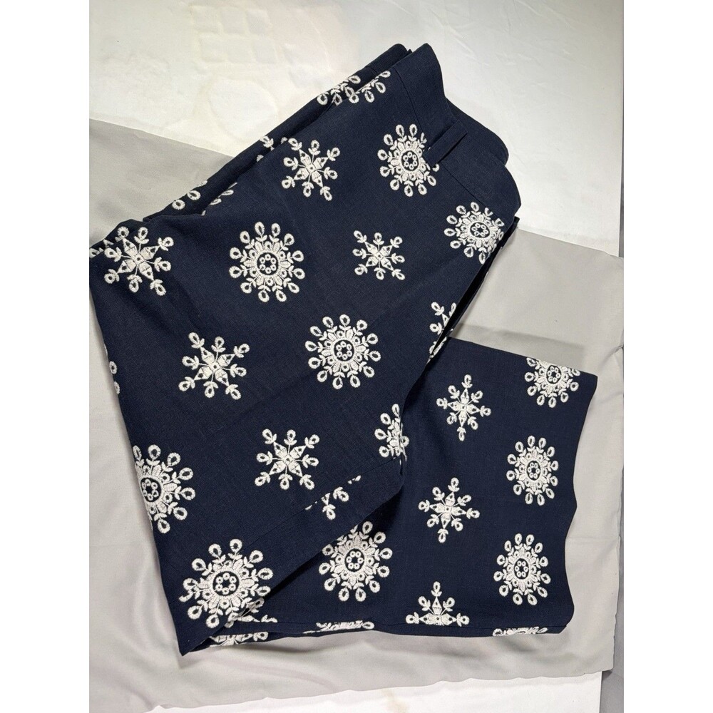 Zara Flat Front Embroidered Cropped Pants Navy Large, Very Nice